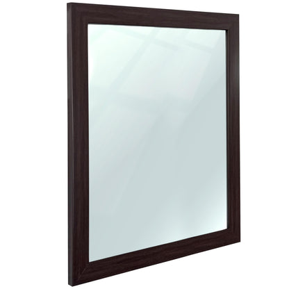 Rectangular Wall Mirror with Synthetic Wooden Frame, Brown Finish, Inner Size 10x12 in, Outer Size 12x14 in