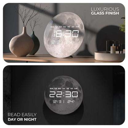 Digital Wall Clock with LED Display - USB Powered Glass Clock for Home, 1.5m Cable