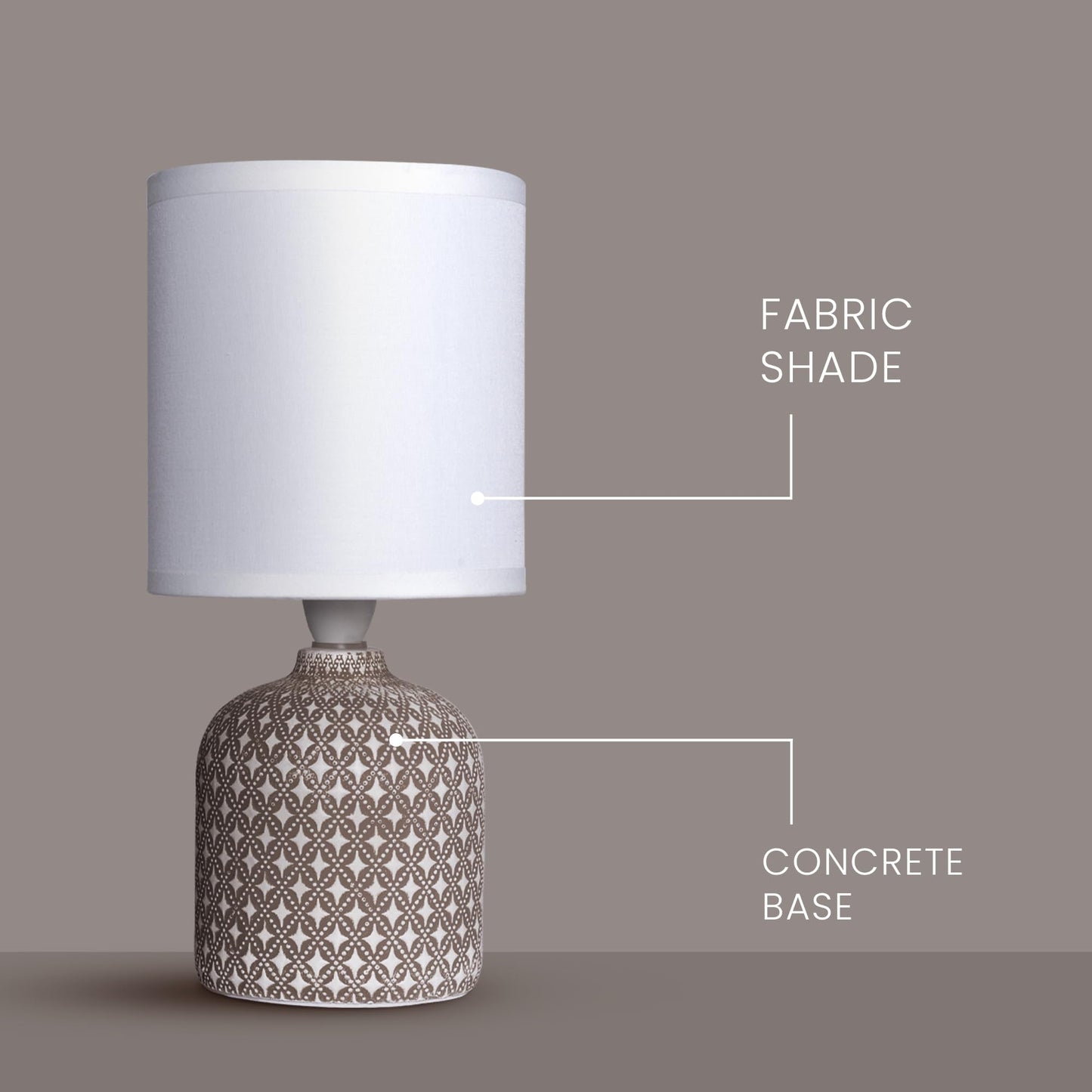 Table Lamp with Off-White Fabric Shade and Taupe Concrete Base - 27 cm - Includes 5W LED Bulb