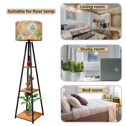 Modern Minimalist Floor Lamp with 3 Shelves - Black Metal, Beige Linen Shade, 9W LED Bulb Included