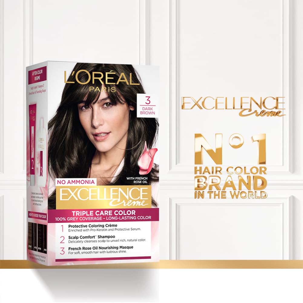 L'Oreal Excellence Creme Hair Color 3 Dark Brown 72ml+100g
