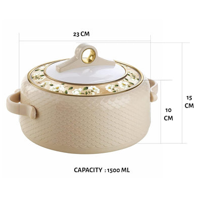 Nayasa Casserole Insulated Serving Tureen Hot Pot Thermoware with Inner Stainless Steel (Beige, 1PC (1500ml))(SH)