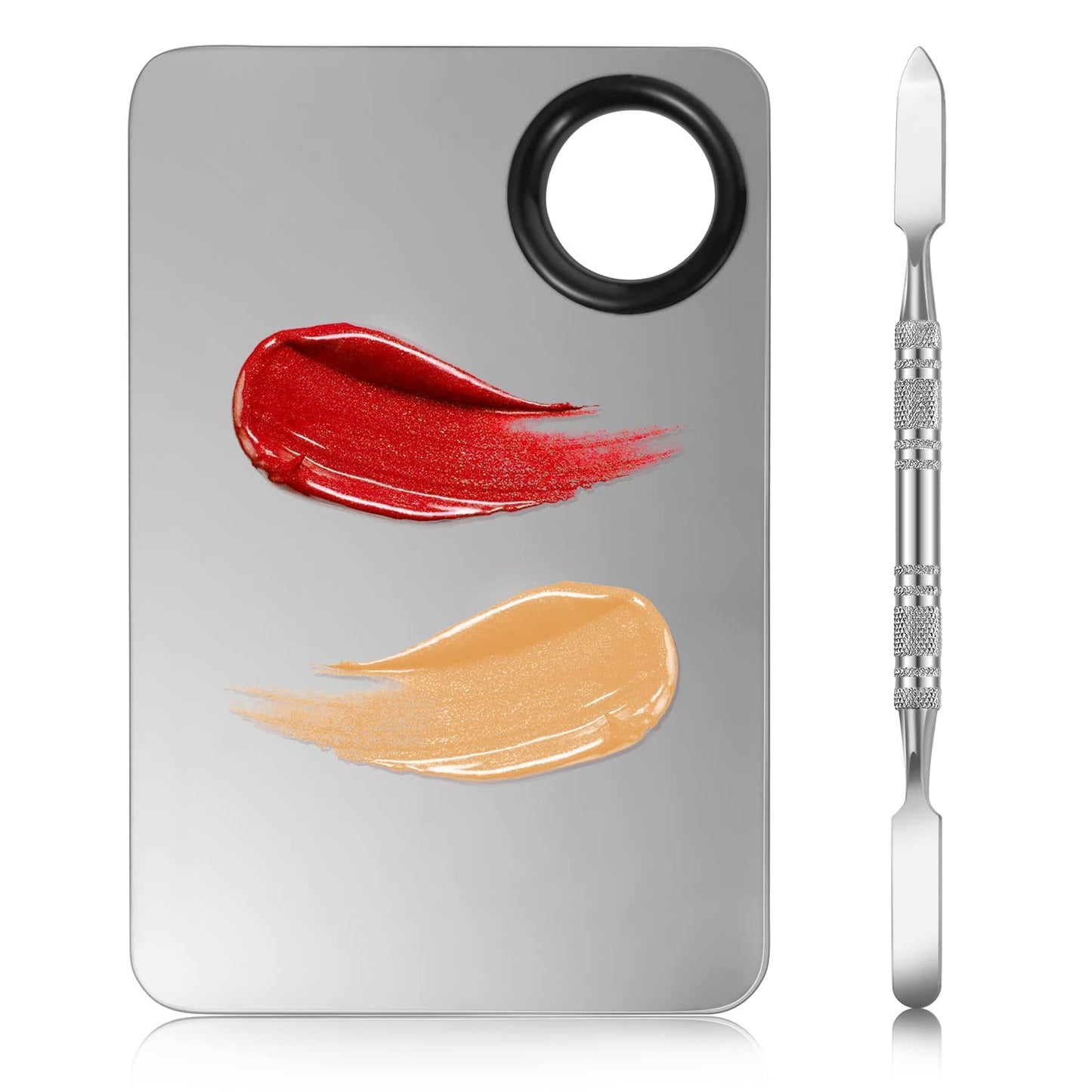 2-in-1 Stainless Steel Makeup Mixing Palette with Spatula, Silver