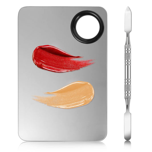 2-in-1 Stainless Steel Makeup Mixing Palette with Spatula, Silver