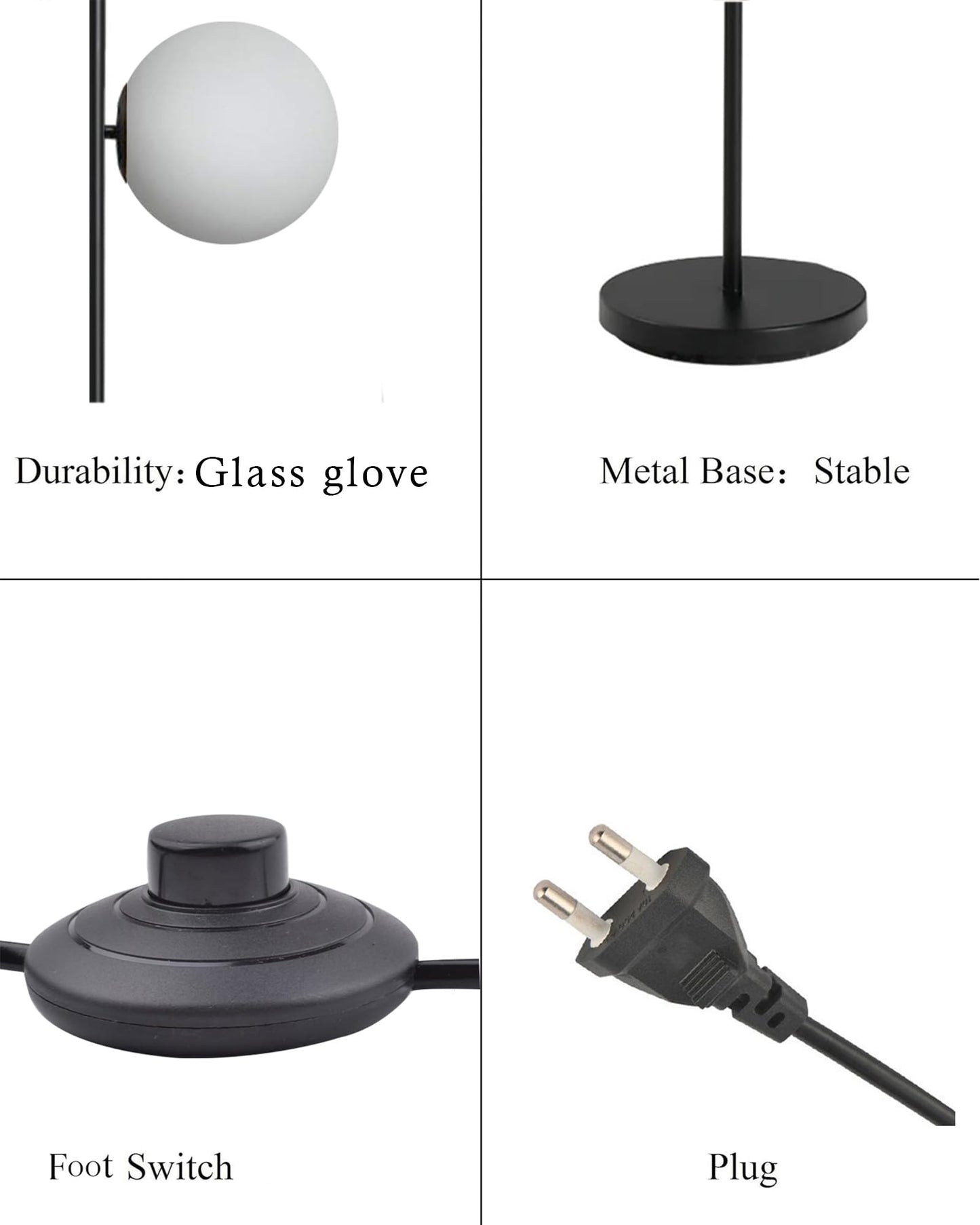 LED Floor Lamp with 3 Frosted Glass Globe Shades, Black Metal Finish, Modern Design