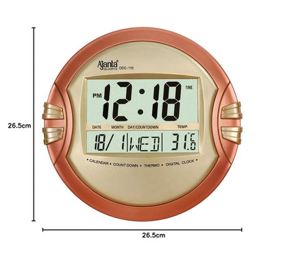 Digital Round Wall Clock - Golden Plastic, 26.5 cm, Quartz Movement