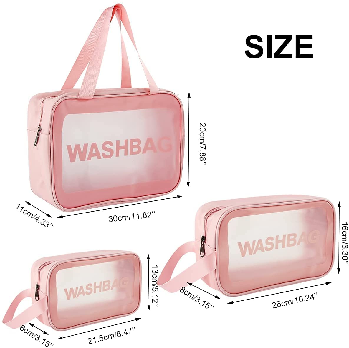 Clear Makeup Pouch Set, 3 Light Pink Travel Toiletry Bags