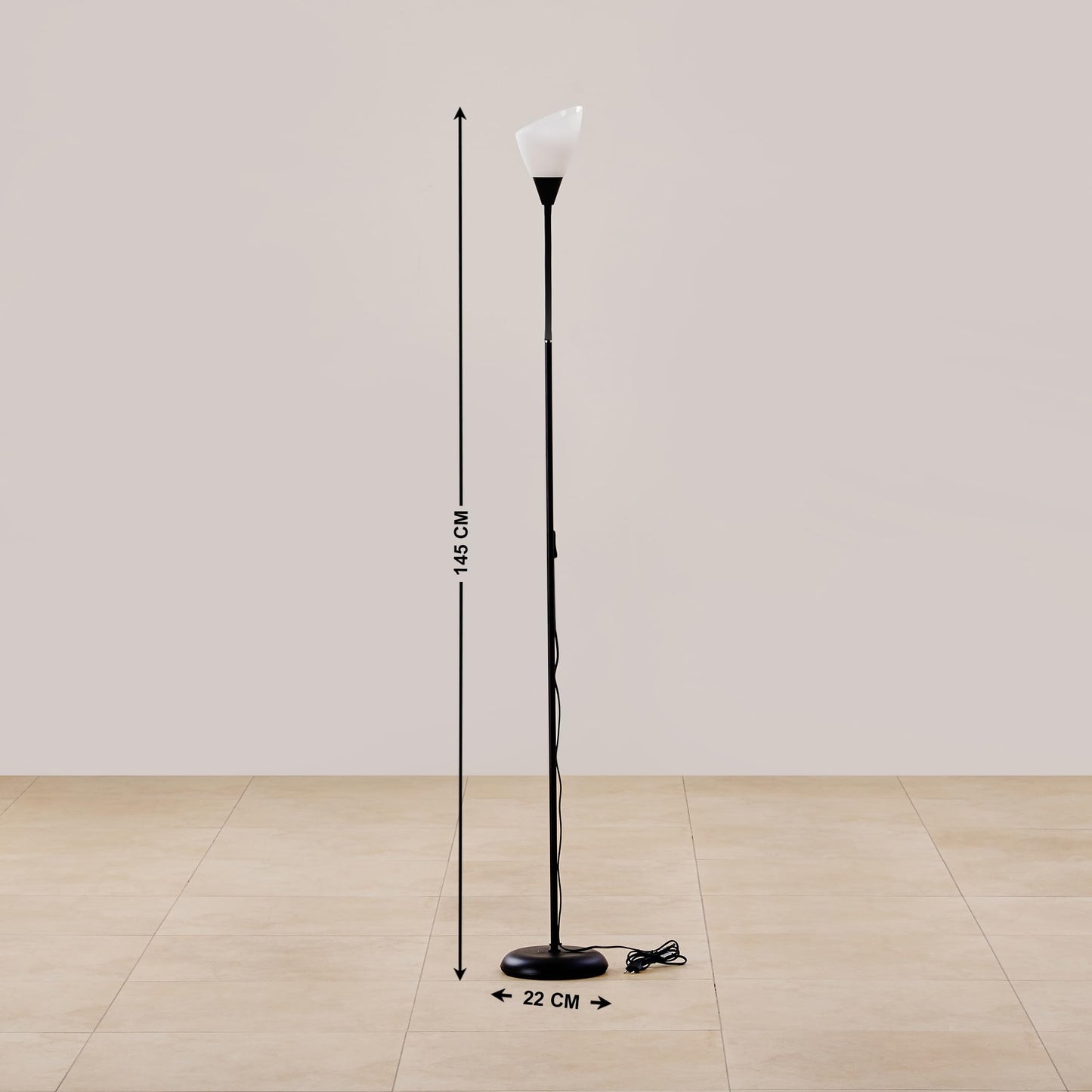 LED Floor Lamp with Movable Shade, Black, Iron, 22 cm x 145 cm