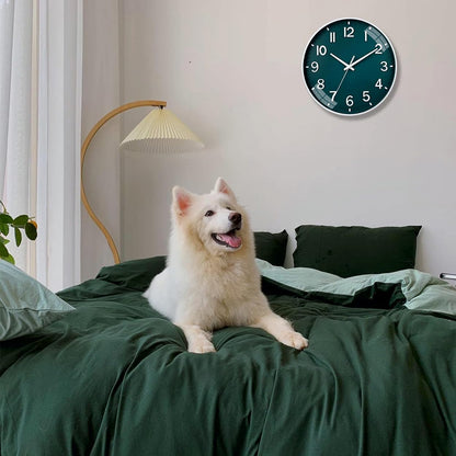 Silent Quartz Wall Clock 12 Inch Green Analog Battery Operated