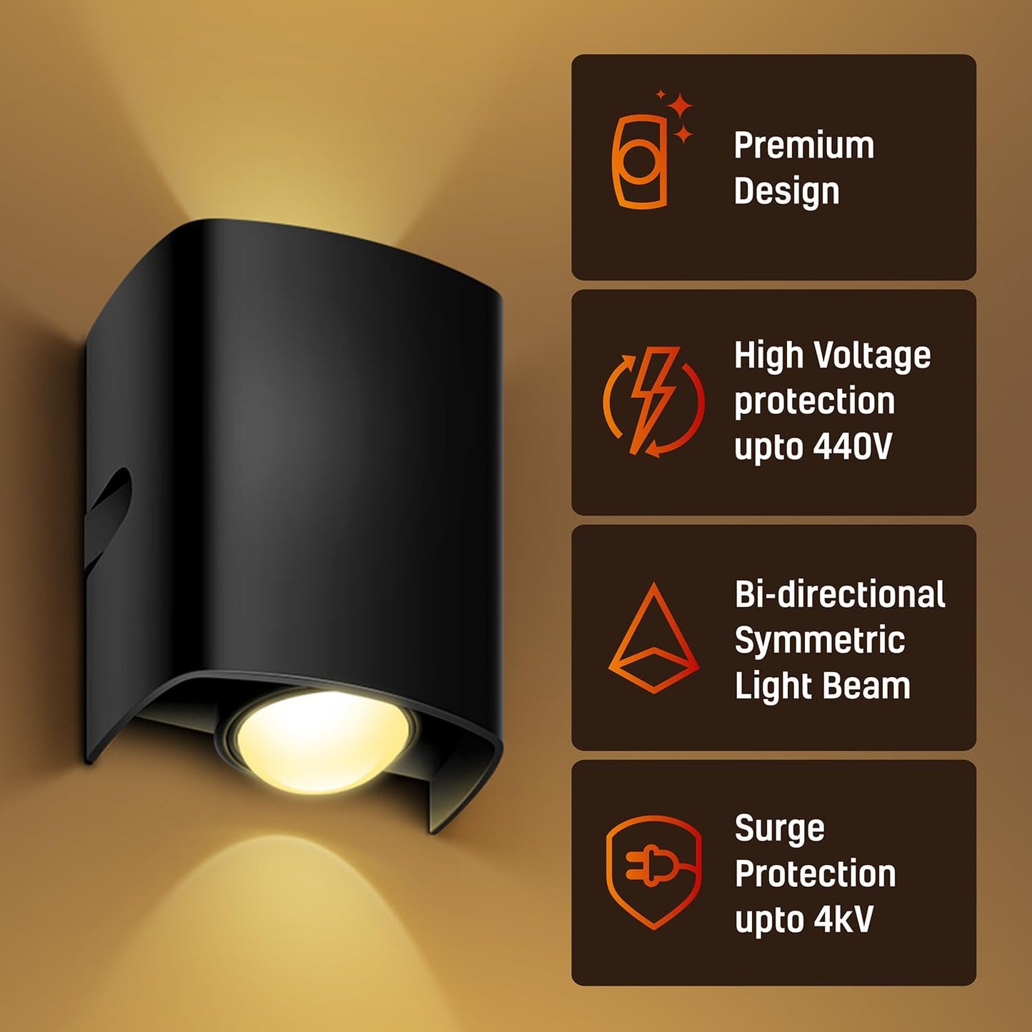 LED Wall Light - Modern Up & Down Design - Black Aluminium - 2 Watt - IP65 - Warm White 2700K