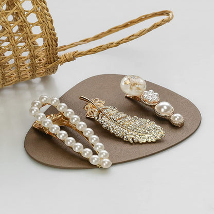 Korean Pearl Rhinestone Hair Clips, Metal Pins (11 Pack)