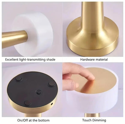 Table Lamp with Wireless Charging & Touch Control - Aluminum Gold - 2000 mAh Battery - 41 Level Dimming