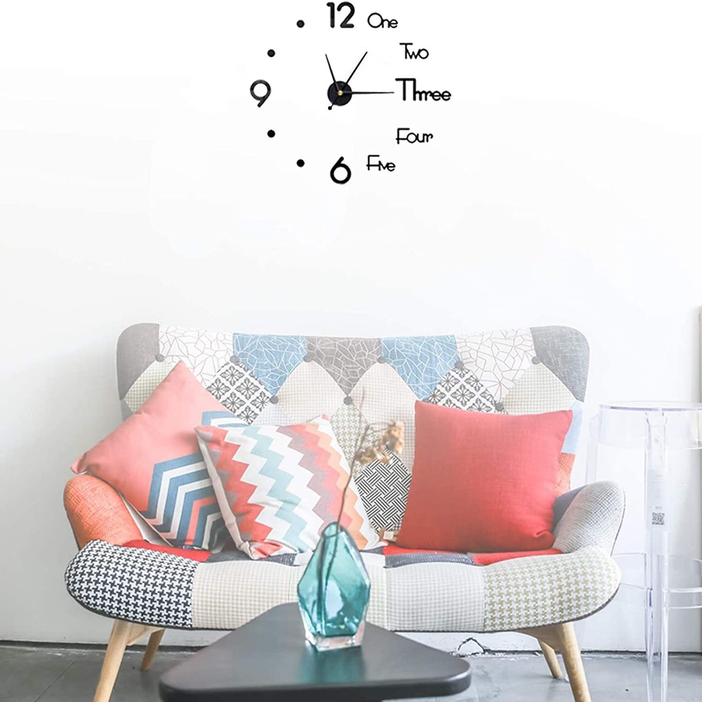 DIY 3D Wall Clock - Non-Ticking Frameless Analog Clock, Black, Adjustable Size 25-50 cm