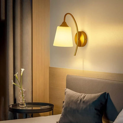 Wall Sconce Light Fixture with PVC Shade Gold Finish Metal 40W E27 for Bedroom Living Room Hallway