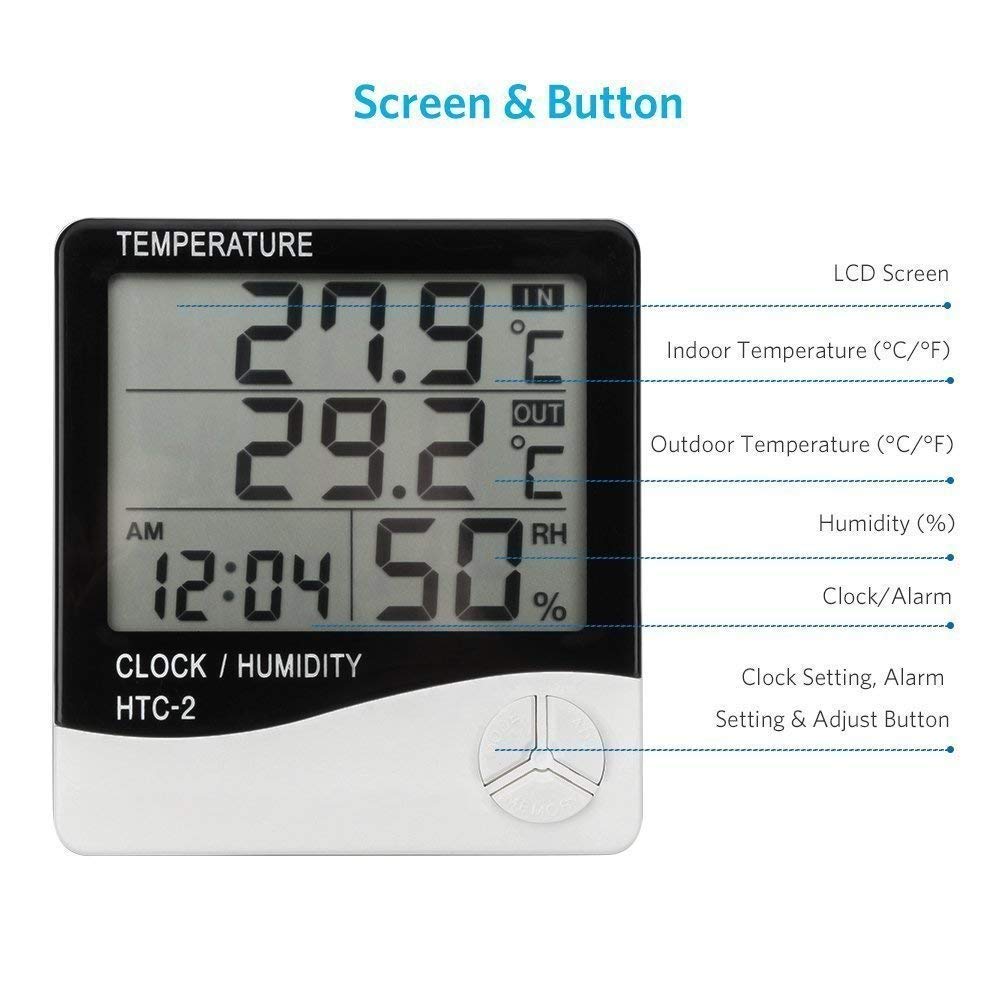 Digital Thermo-Hygrometer with Memory Function - Plastic, Indoor/Outdoor, Accurate Temperature & Humidity Meter