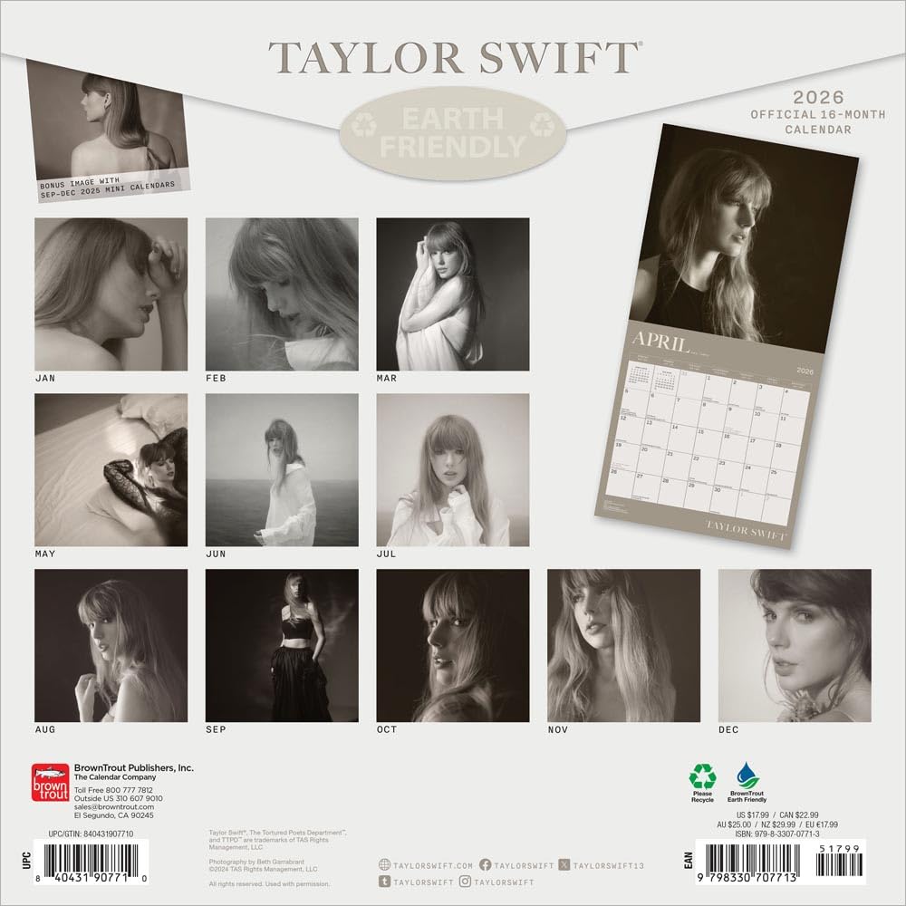 Taylor Swift OFFICIAL | 2026 12 x 24 Inch (Hanging) Monthly Square Wall Calendar | Plastic-Free | BrownTrout | Music Pop Singer Songwriter Celebrity 