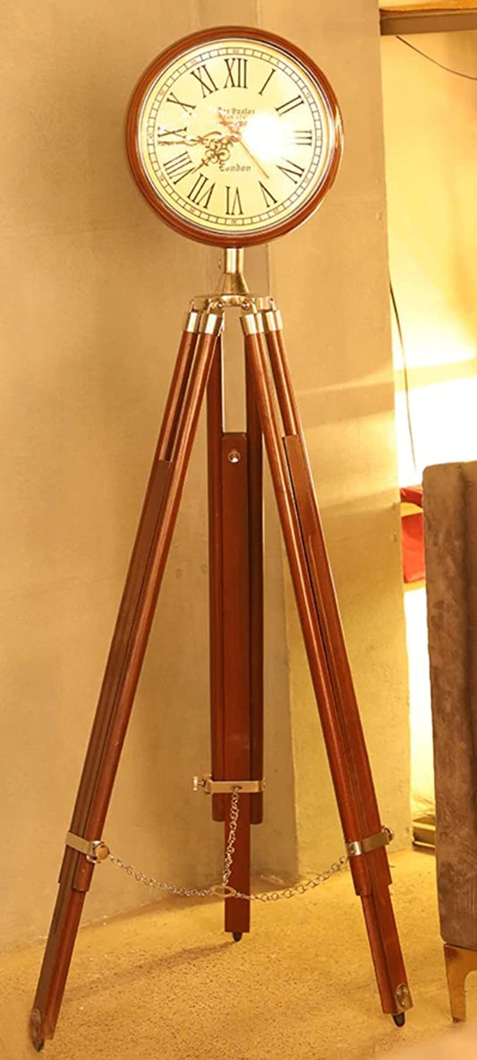 70-Inch Grandfather Nautical Floor Clock – Handmade Vintage Style with Wood Tripod Stand, Roman Dial, Brown & Chrome Finish – Antique Folding Decorative Clock for Home & Office