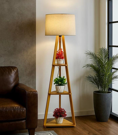 Floor Lamp Adjustable Wooden Tripod with Burlap Jute Drum Shade 11 x 12 Inch