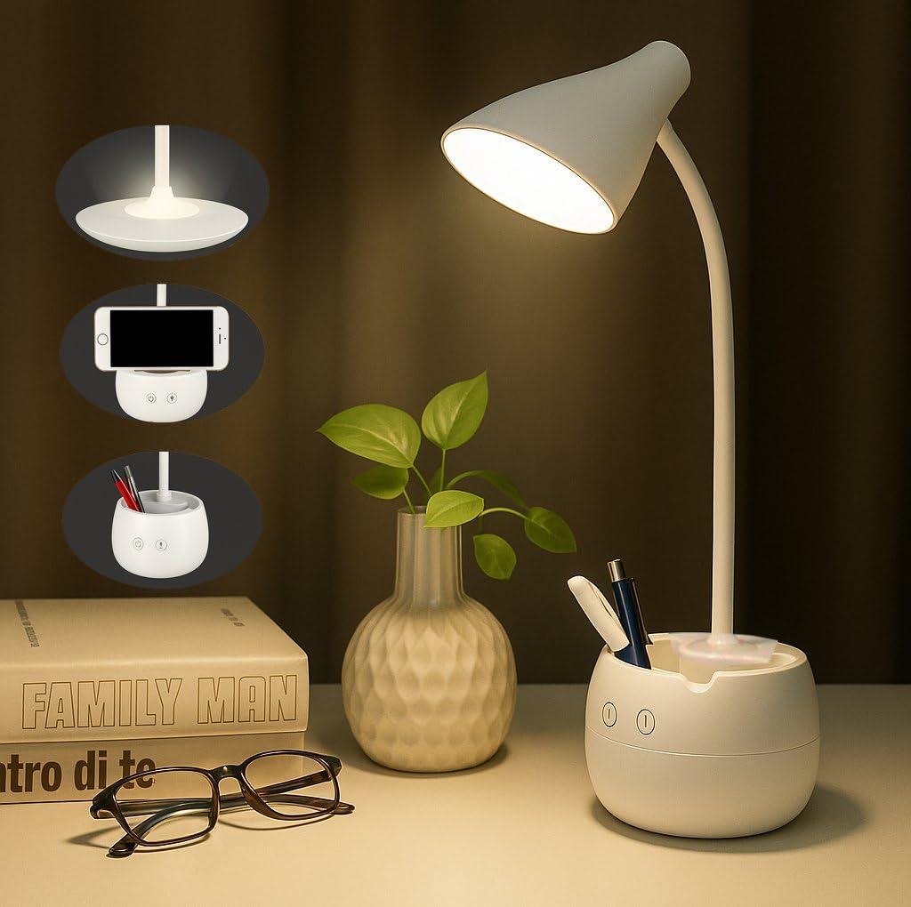 Dimmable LED Desk Lamp with Dual Touch Sensor, Flexible Gooseneck, White