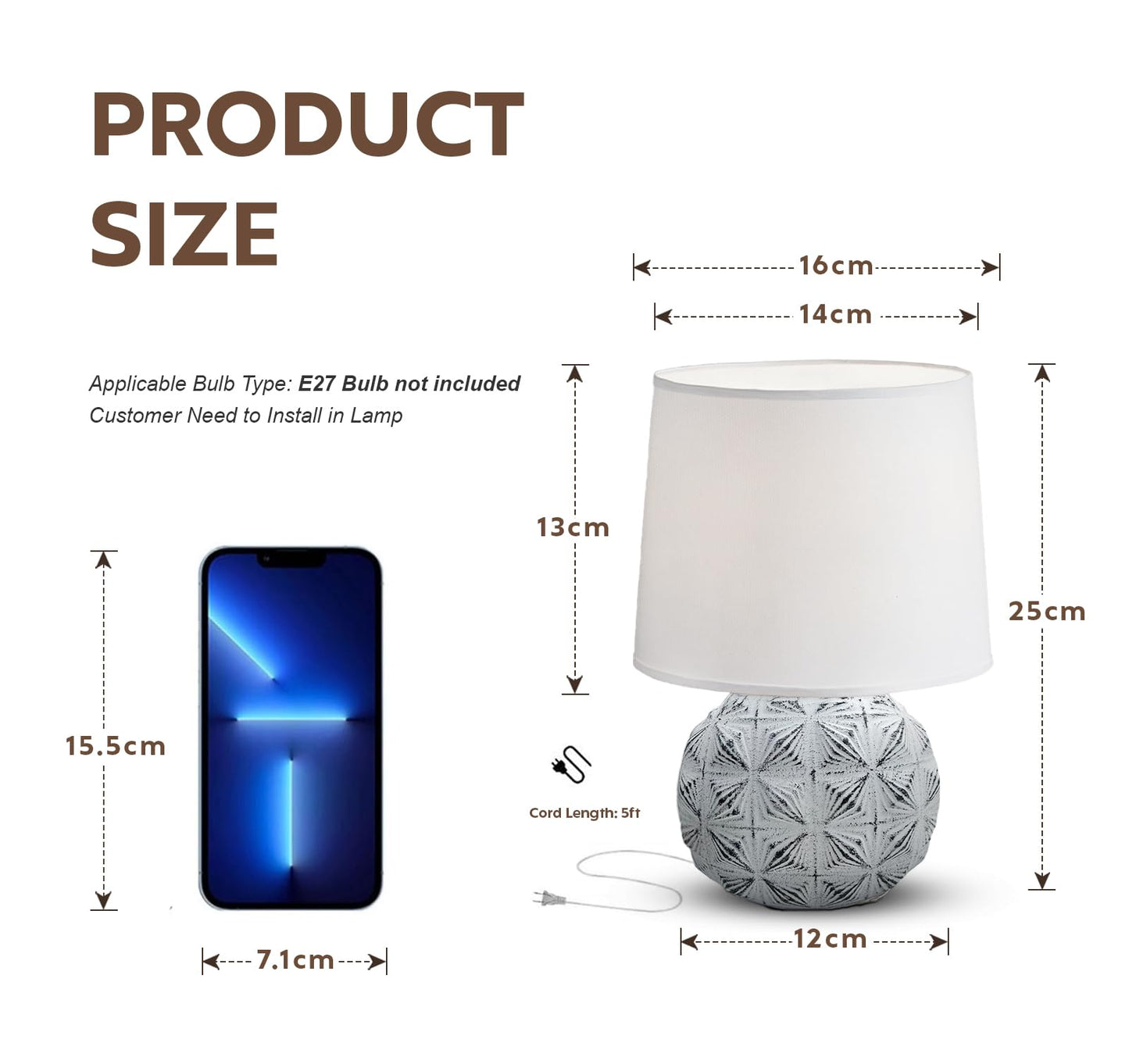 LED Table Lamp with Cotton Shade and Ceramic Base - White - Modern Design