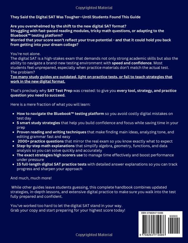 SAT Test Prep: The Complete & Up-to-Date Prep Book with 15 Full-Length Practice Tests, 2000+ Practice Questions & Step-by-Step Explanations to Ace the Digital SAT