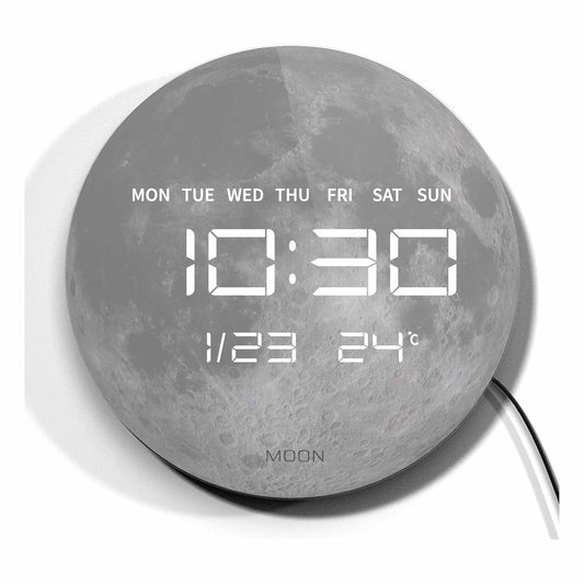 Digital Wall Clock with LED Display - USB Powered Glass Clock for Home, 1.5m Cable