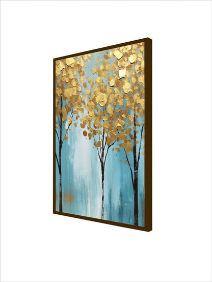 Canvas Wall Painting - Abstract Art - Wooden Framed - 20x30 Inches (50x75 cm) - Gold Lucky Tree