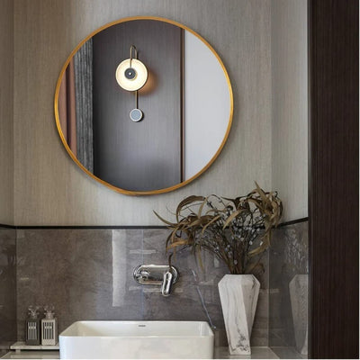 Wall Mirror Round Framed Gold 20 Inches Metal Frame Modern Design