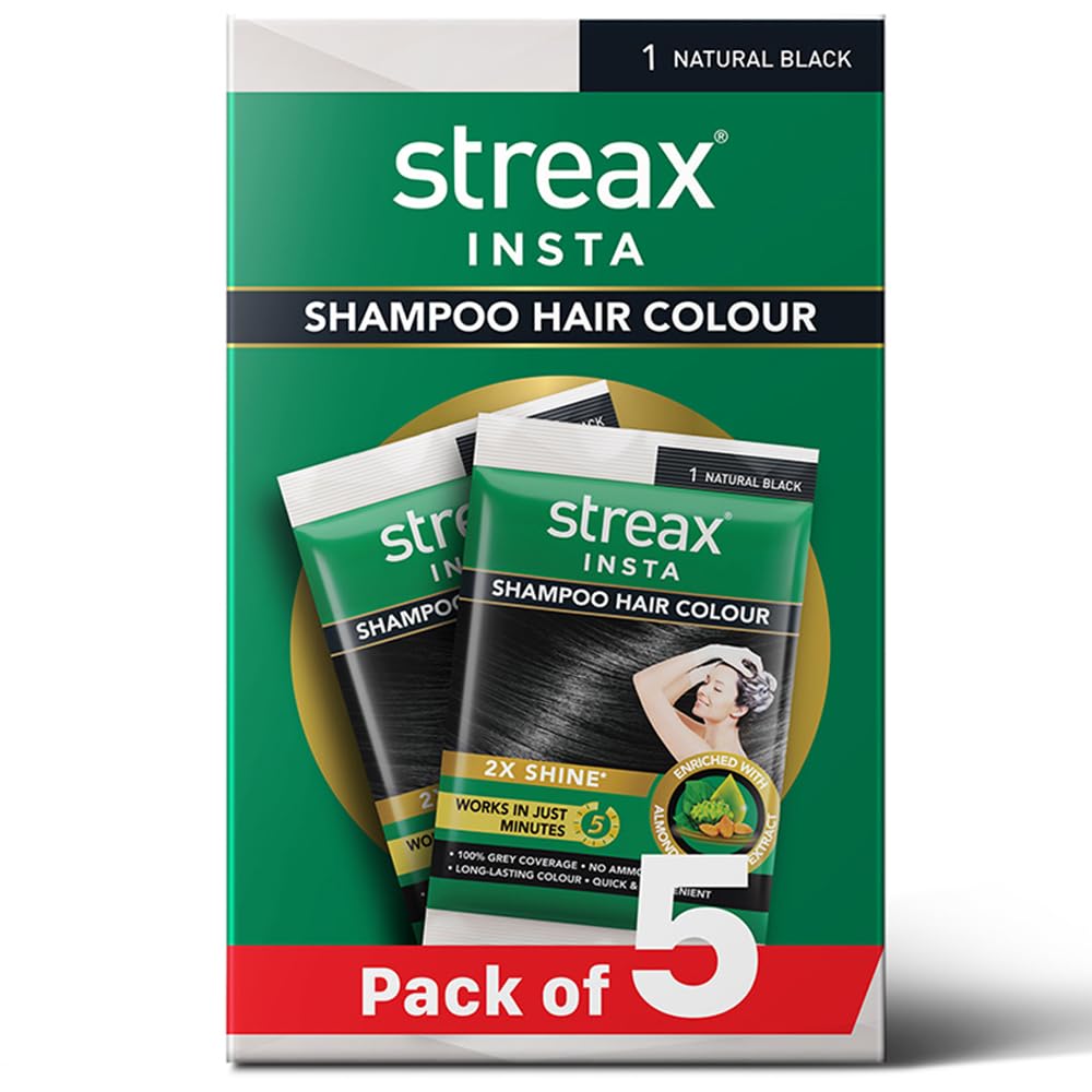 Insta Shampoo Hair Color Natural Black - 5 Pack, Quick Gray Coverage