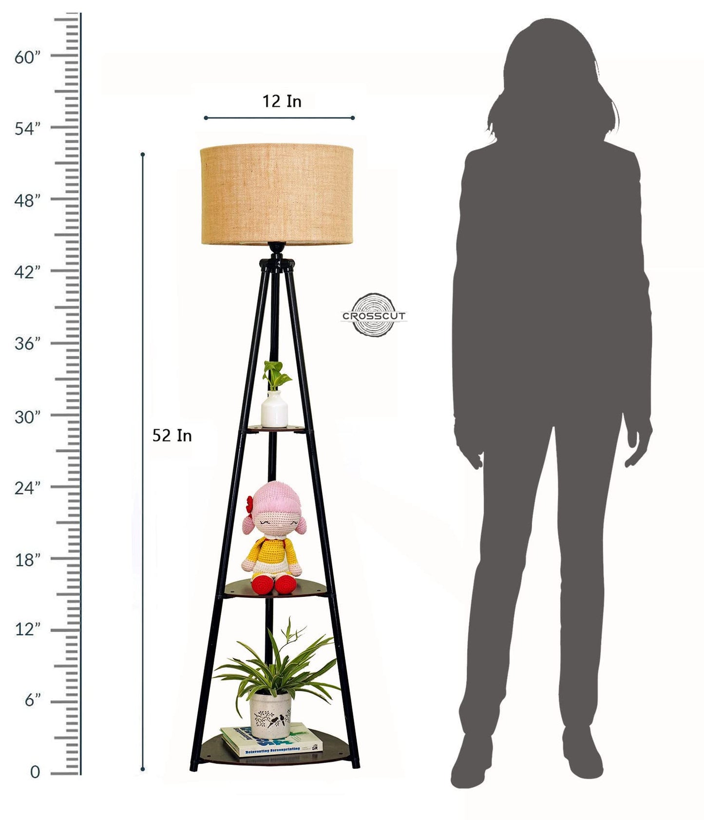 Decorative Floor Lamp with 3 Shelves - Black Metal - LED Bulb Included