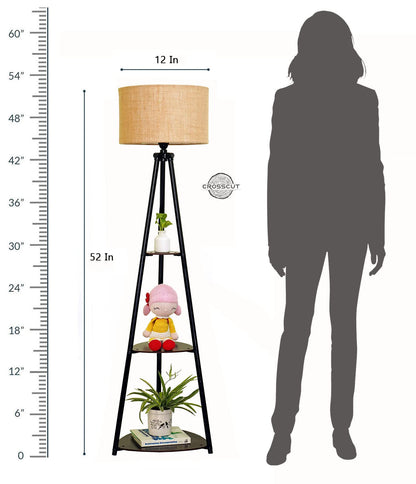 Decorative Floor Lamp with 3 Shelves - Black Metal - LED Bulb Included