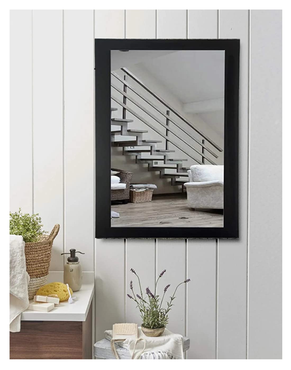 Framed Decorative Wall Mirror with Synthetic Wooden Frame - Black - 25.4 x 34.29 cm