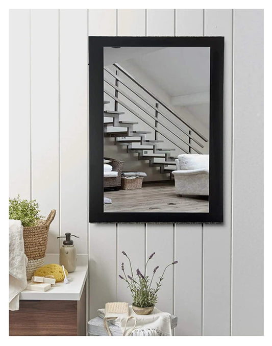 Framed Decorative Wall Mirror with Synthetic Wooden Frame - Black - 25.4 x 34.29 cm