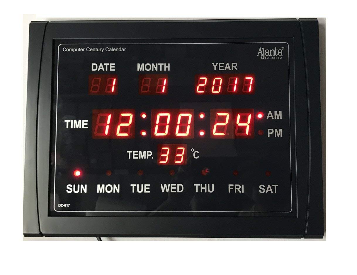 Digital LED Rectangle Wall Clock 39.5 cm x 29.5 cm Plastic Black
