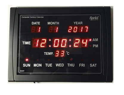 Digital LED Rectangle Wall Clock 39.5 cm x 29.5 cm Plastic Black