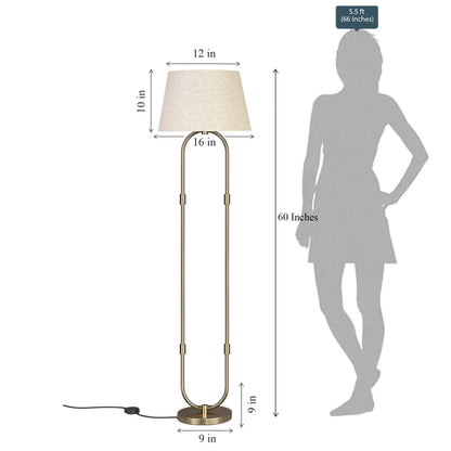 LED Floor Lamp Modern Design Brass Antique Finish 5Ft Height 16 Inches Diameter Off White Lampshade