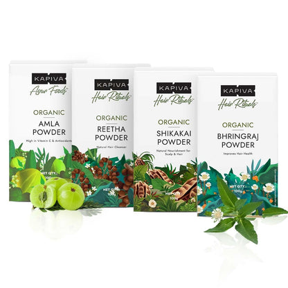 Organic Amla, Reetha, Bhringraj & Shikakai Hair Powder Combo