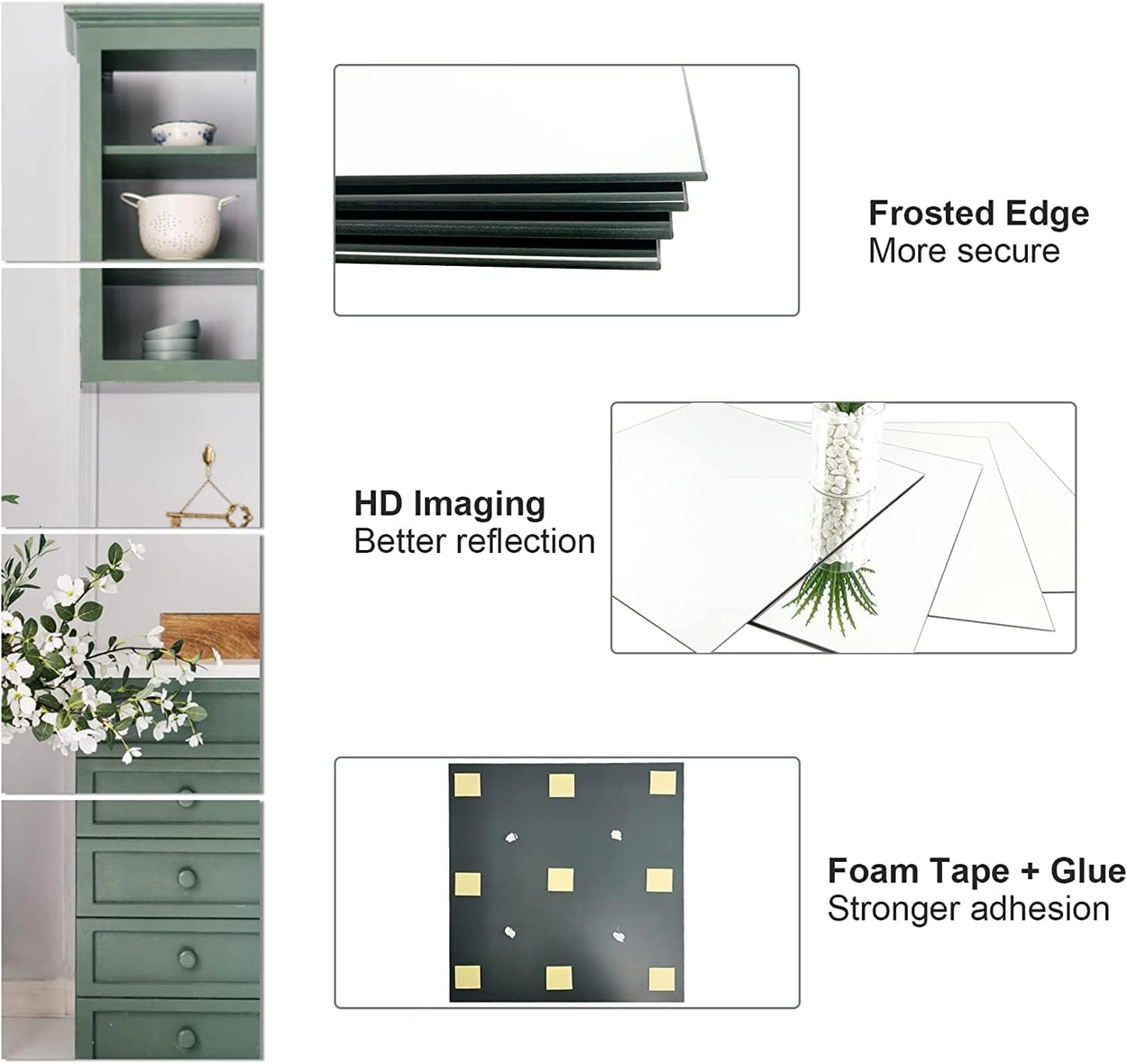 Frameless Full Length Mirror Tiles - Acrylic, Rectangular, 13.7x12 Inch, Pack of 8