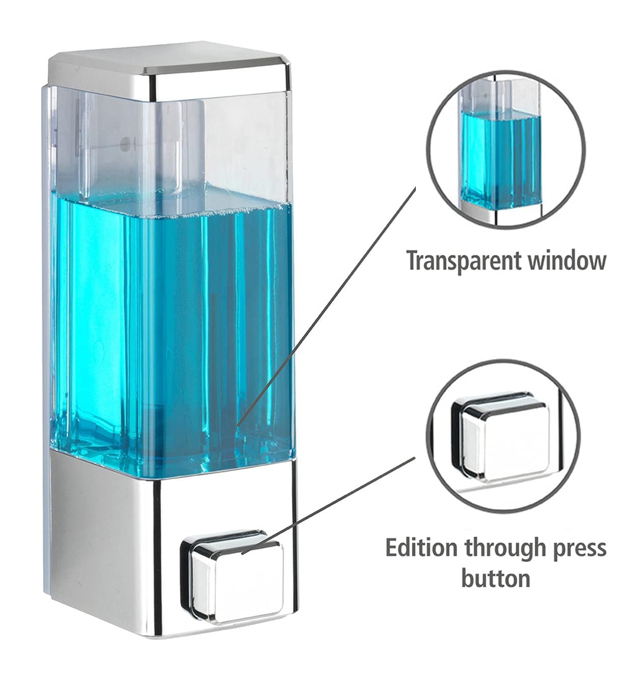 Wall Mounted Soap Dispenser - Chrome Plated ABS - 350ml - 7.5 x 6 x 18.5 cm