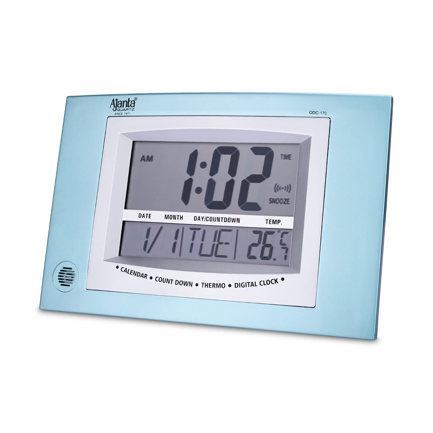 Digital Alarm Wall Clock - Blue Plastic, 29.6 cm x 19.6 cm x 3.8 cm, Battery Operated