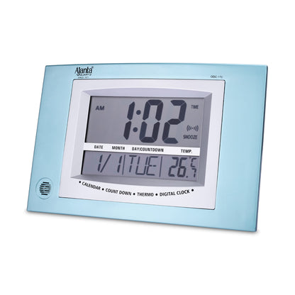 Digital Alarm Wall Clock - Blue Plastic, 29.6 cm x 19.6 cm x 3.8 cm, Battery Operated