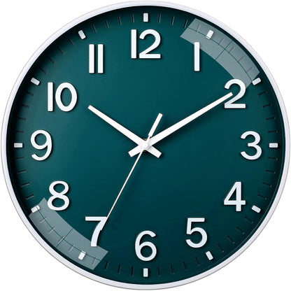 Silent Quartz Wall Clock 12 Inch Green Analog Battery Operated