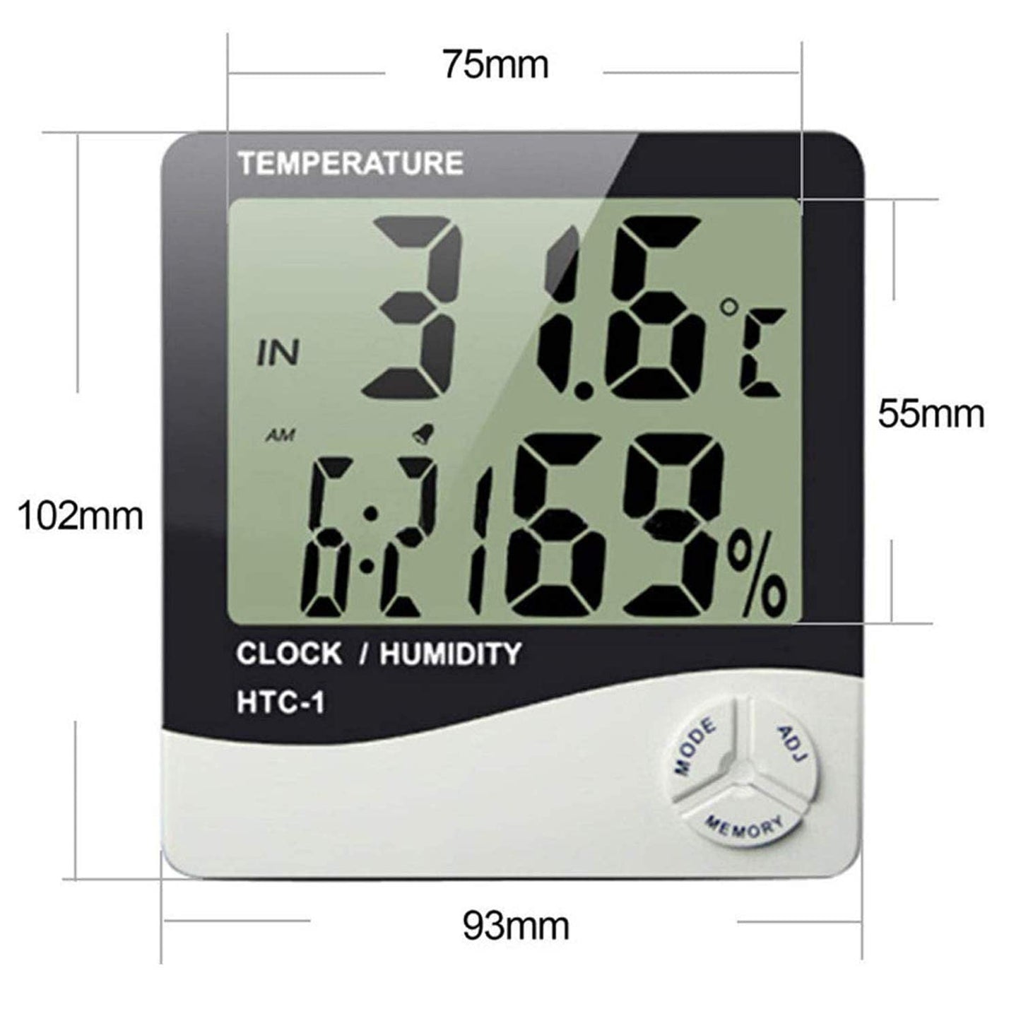 Digital Wall Clock with Temperature and Humidity Sensor - Silver
