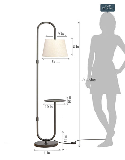 Modern Floor Lamp with Shelf Black Polished 5ft Height 10 Inch Diameter LED Bulb Included