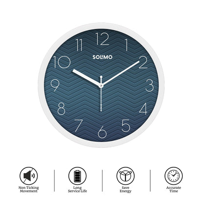 Analog Wall Clock with Silent Movement, 11 Inch, White and Blue, Plastic