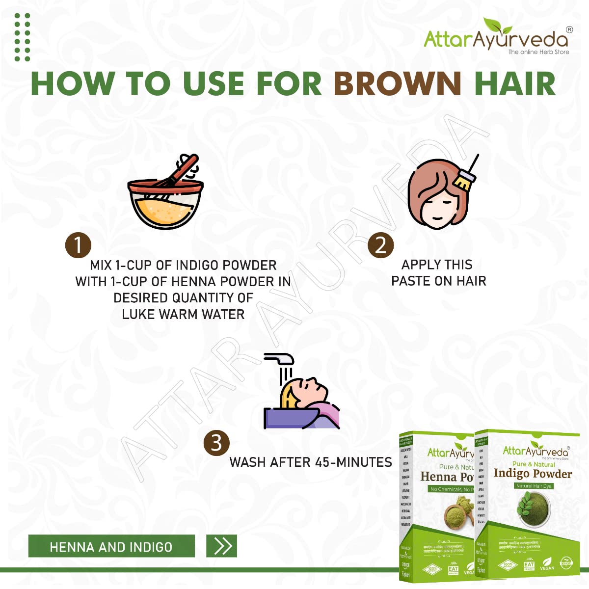 Natural Black Hair Dye - Henna & Indigo Powder Combo, 400g