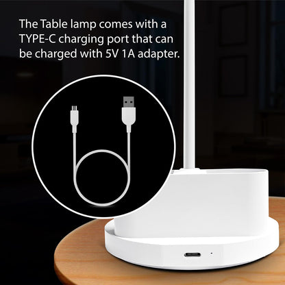 LED Table Lamp with Adjustable Light Head and USB-C Charging - 5W, Flexible Design, Modern Style