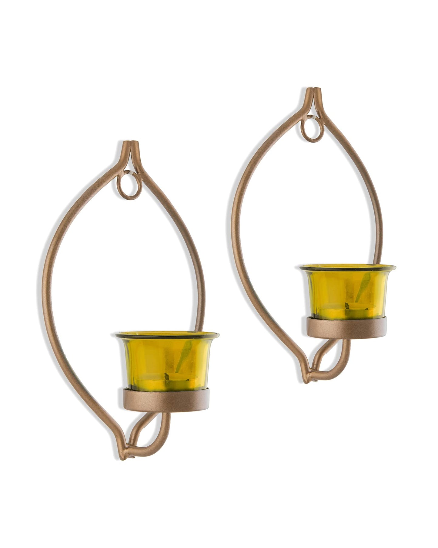 Wall Candle Sconce Set of 2 Modern Iron Holders Black with Glass 30cm