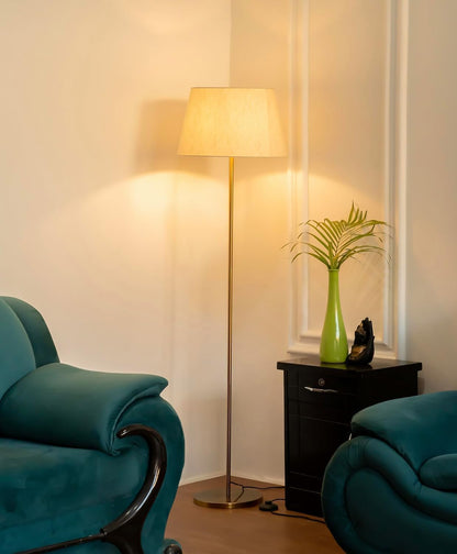 Floor Lamp LED Antique Brass Finish 5Ft Height with 12 Inch Off White Lampshade
