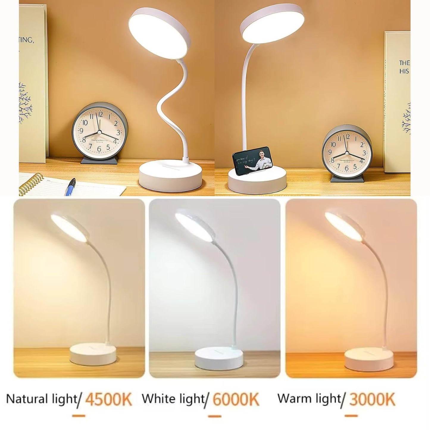 LED Desk Lamp with Touch Control, Dual Battery, USB Type-C, 40 x 11.5 x 10 cm, White